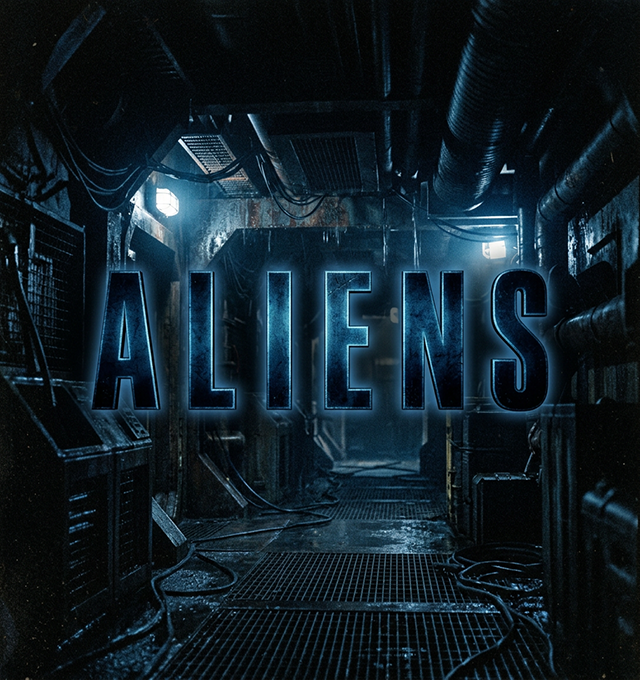 Aliens: ein dunkler Raumschiffkorridor